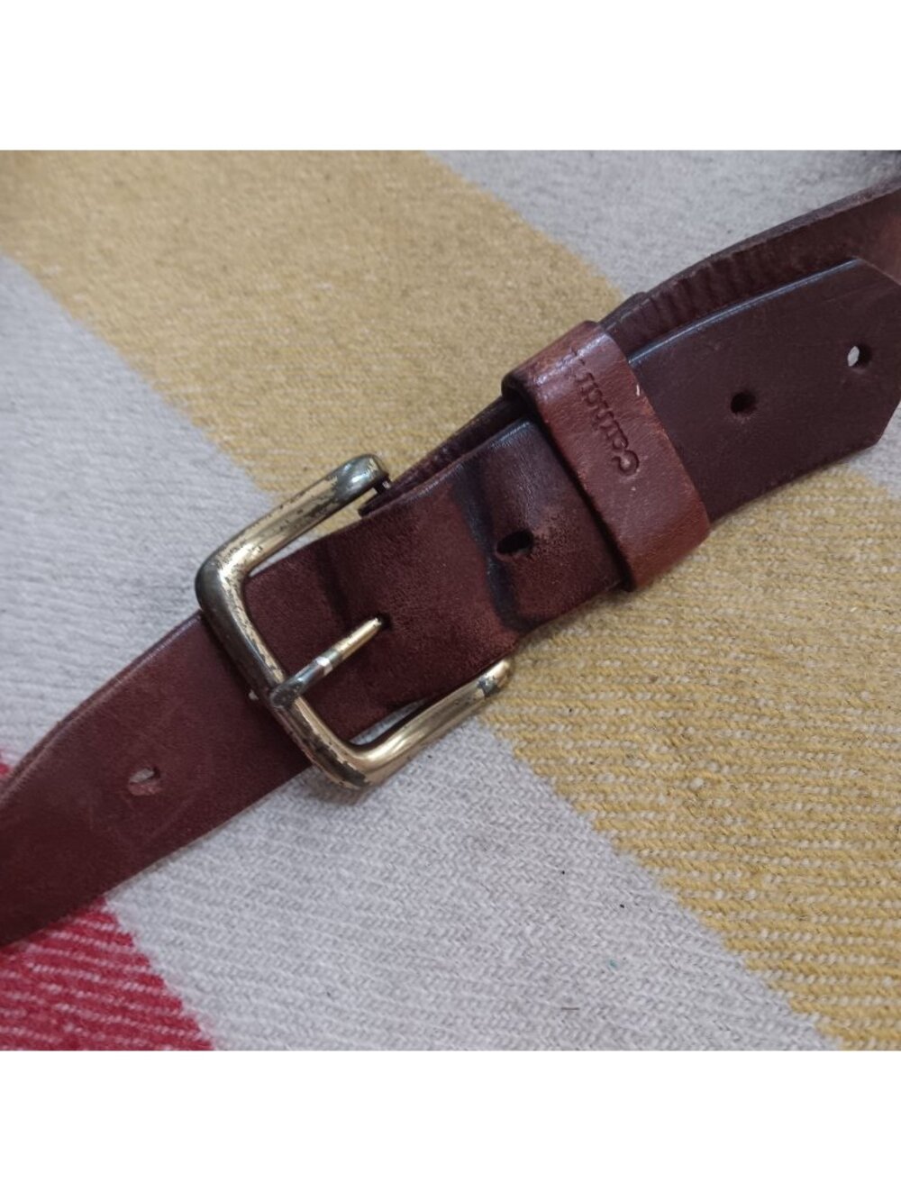 sz 40 Carhartt Brown Leather Belt Brass Buckle Classic Beaten In Patina Large